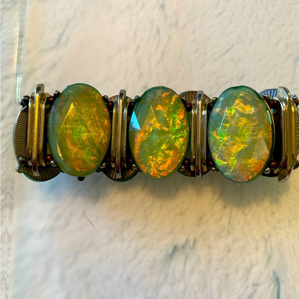 Womens stretch bracelet fashion opal and silver tone